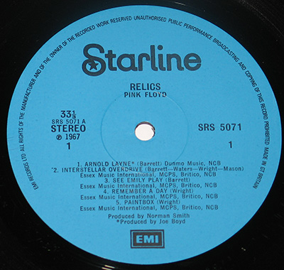 PINK FLOYD - Relics (Gt Britain) 
 record label